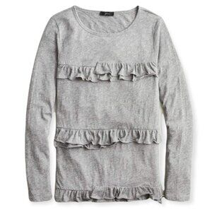 J Crew Ruffled‎ Vintage Cotton Long Sleeve T-Shirt Grey Size Large Tee Crew Neck